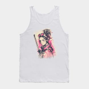 Samurai Girl Pink Cyber Sketch Art Tank Top